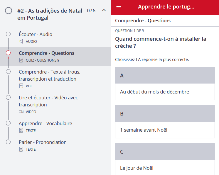 Gratuit - Exercices, transcription et traduction du podcast portugais - les traditions de Noël au Portugal
