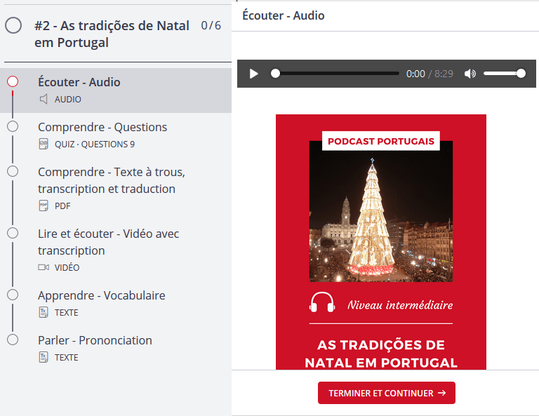 Gratuit - Exercices, transcription et traduction du podcast portugais - les traditions de Noël au Portugal
