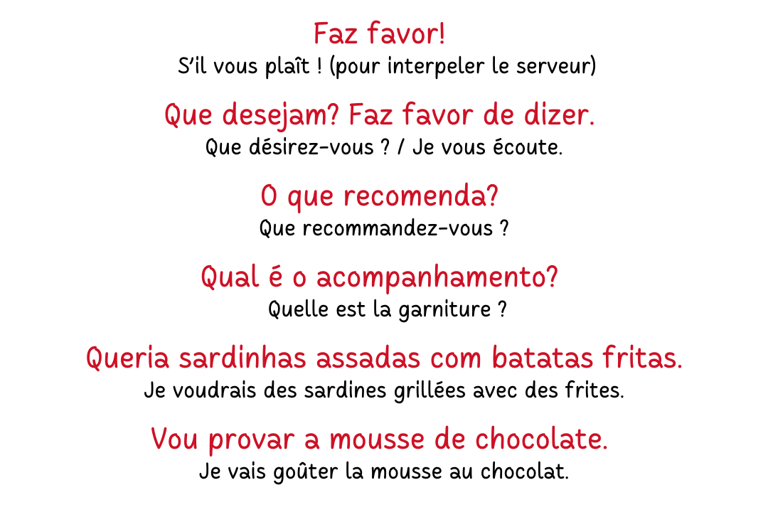 passer commande en portugais dans un restaurant au Portugal